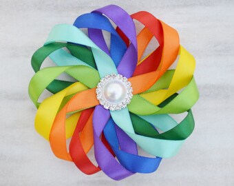 Rainbow Hair Clip, Rainbow Hair Bow, Rainbow Flower For Hair, Rainbow Headband, Flower Headband, Flower Girl Accessory, Birthday Hair Clip