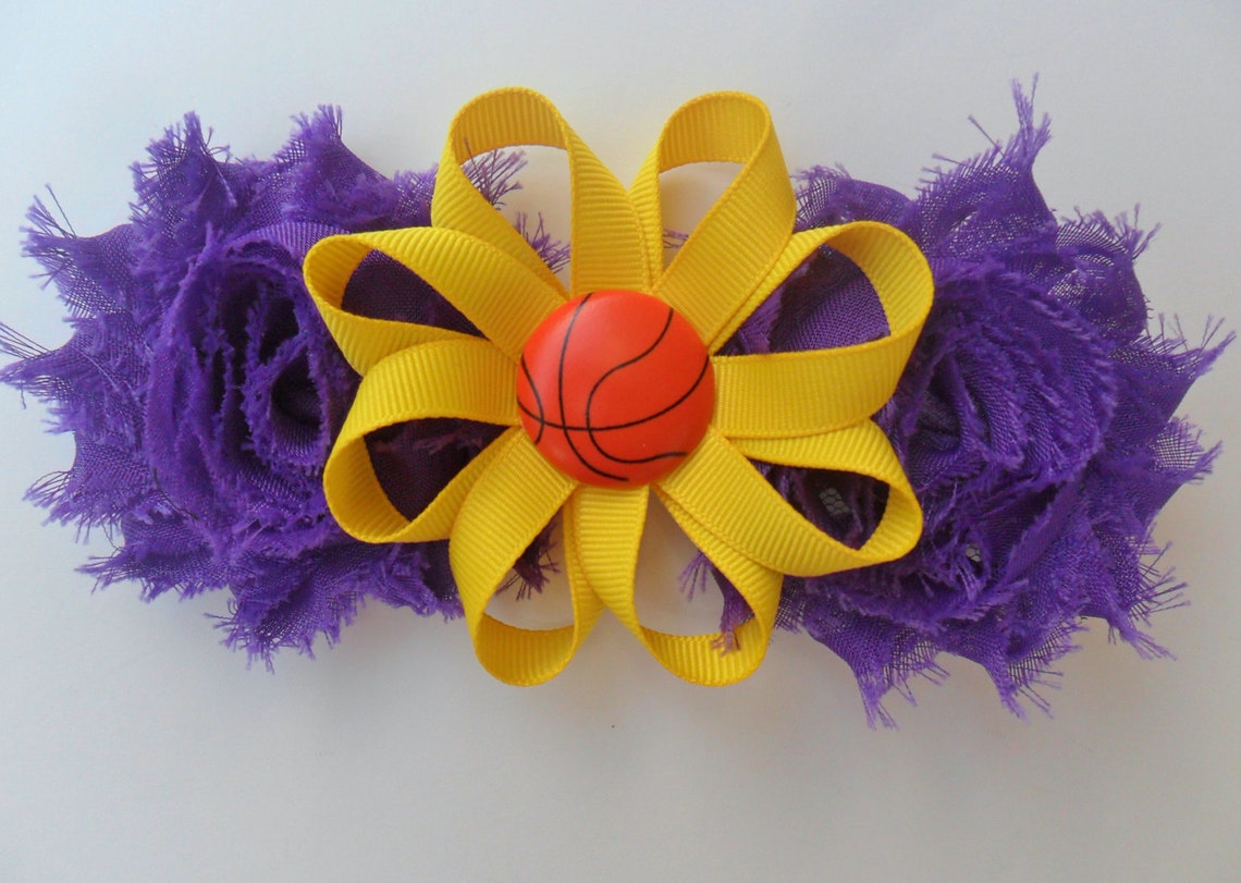 Purple and Yellow Hair Bow Basketball Hair Clip Basketball Etsy
