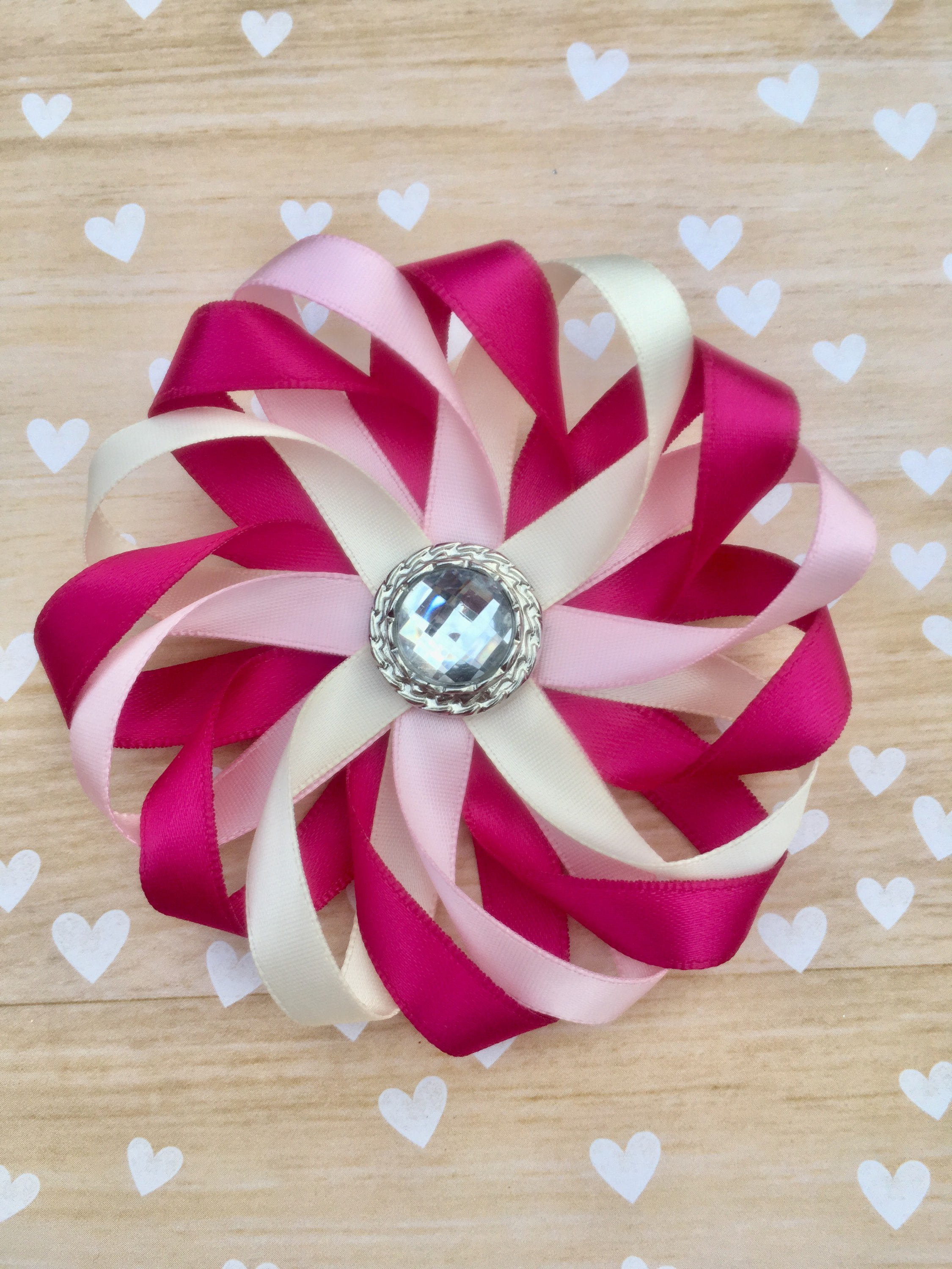 Flower Hair Clip, Burgundy Hair Bow, Ivory and Pink Hair Clip, Flower Hair Bow for Girls