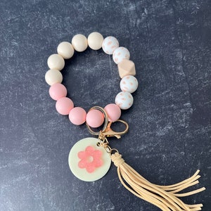 Silicone Bead Wristlet, Keychain, Poppy, Car Key Accessory, Boho Bangle