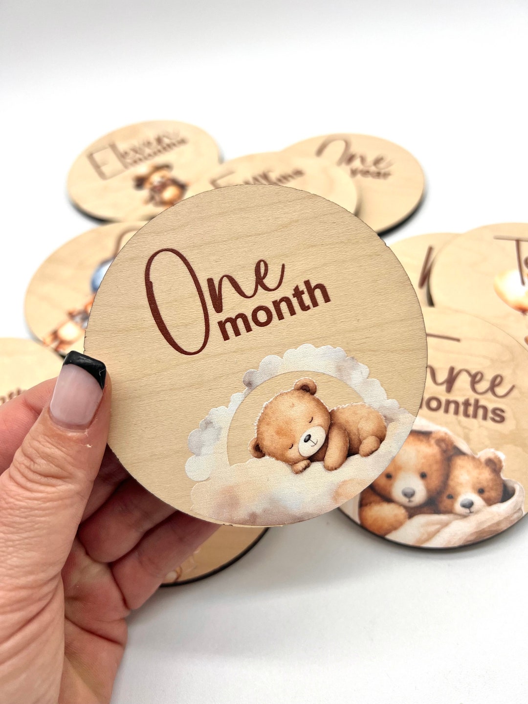 Teddy Bear Baby Milestone Discs, Wooden Photo Props - Etsy