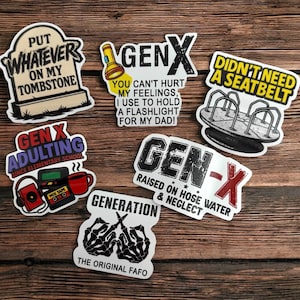 Gen X Sticker Pack: Funny Nostalgic Decals for Laptops, Water Bottles, Laptops, Journals