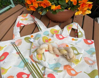 Citrus birds project bag - knitting crochet sewing