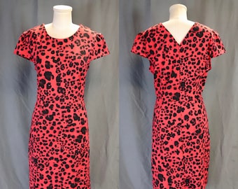 Vintage Y2K Betsey Johnson Designer Black and Red Leopard Print Dress, Size Large—Rocker // Punk // Pinup