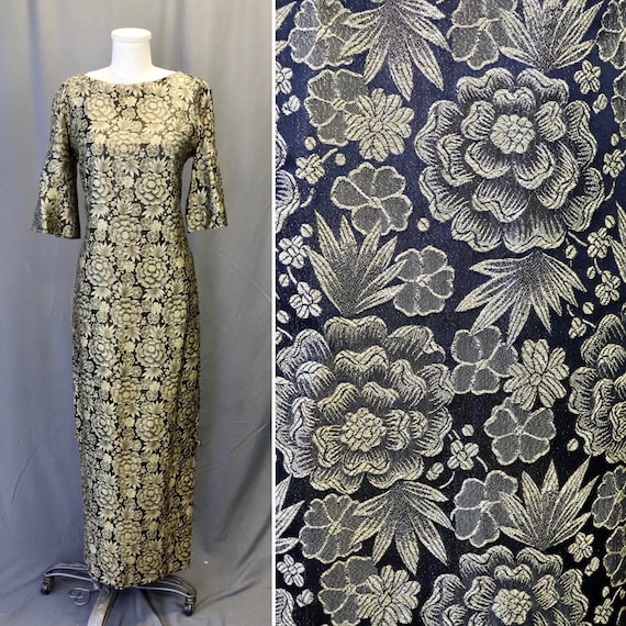 Vintage 1950s Hawaiian Black and Gold Metallic Si… - image 2