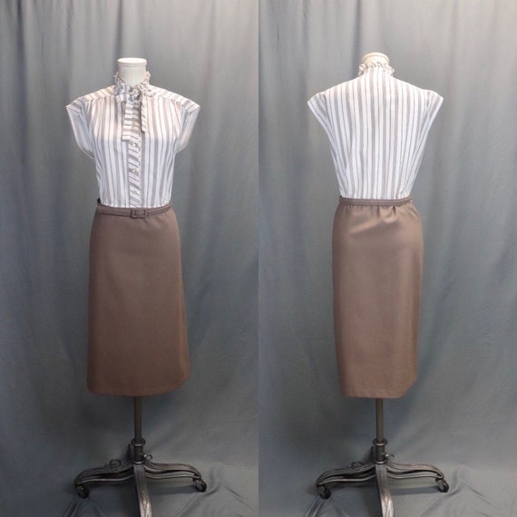 Vintage 1980s Brown Shirtwaist Wiggle Dress with P