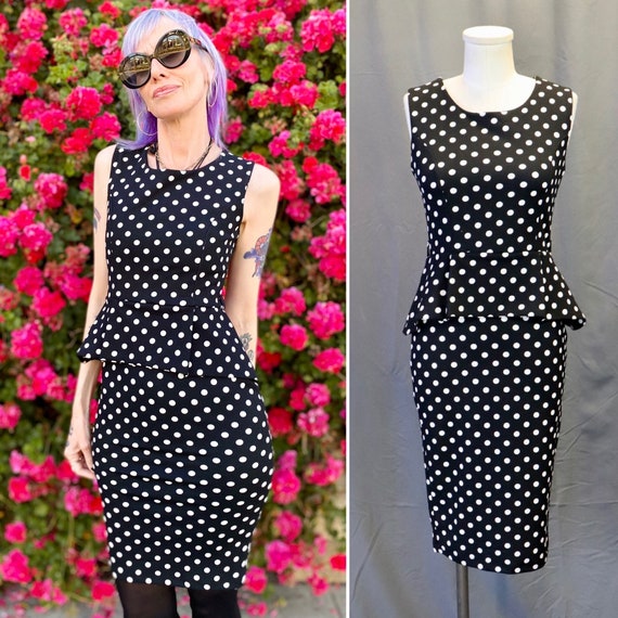 Vintage 1980s Does 1950s Black and White Polka Do… - image 1