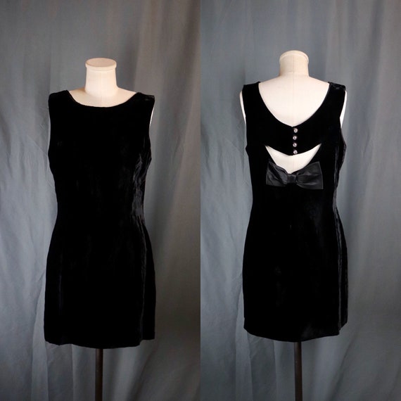 Vintage 1960s Black Silk Velvet Mini Babydoll Dres