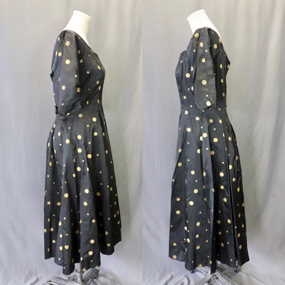 Vintage 1940s Black Rayon Fit and Flare Dress wit… - image 3