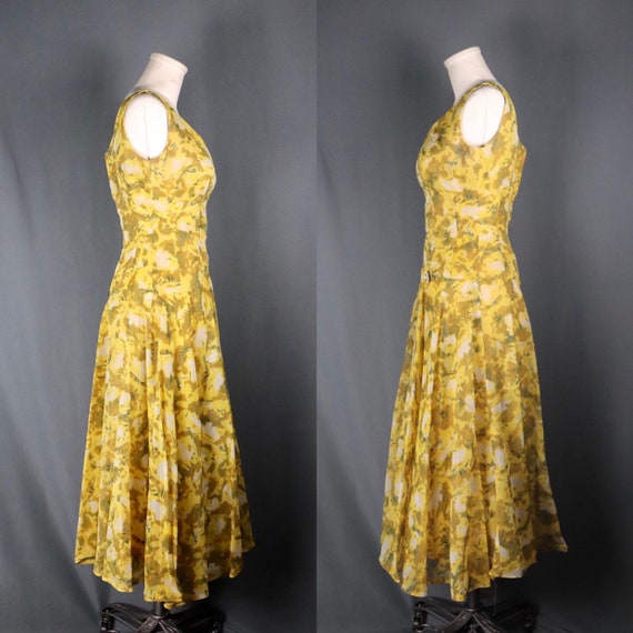 Vintage 1950s Yellow and Brown Chiffon and Taffet… - image 5