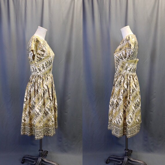 Vintage 1950s Cream and Yellow Cutout Back Fit an… - image 3