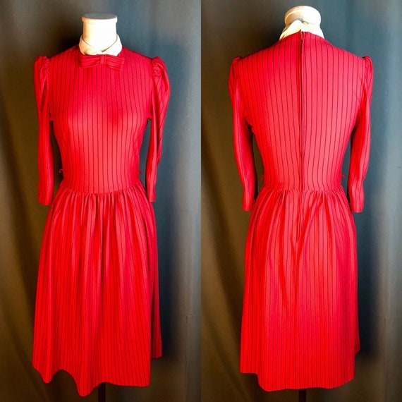 red pinstripe dress