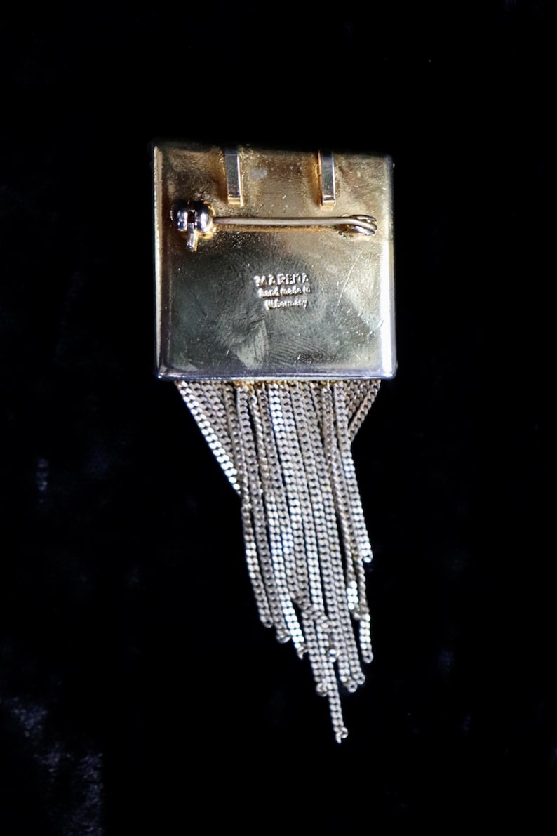 Vintage 1940s Marena 18K Gold Plate Brooch with Onyx Center \u2014 Art Deco Gatsby Flapper Gothic
