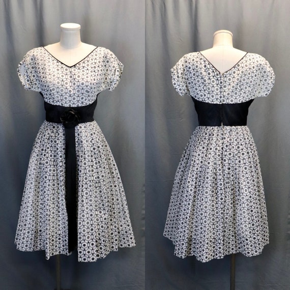 Vintage 1950s Organza and Velveteen Black and Whi… - image 1