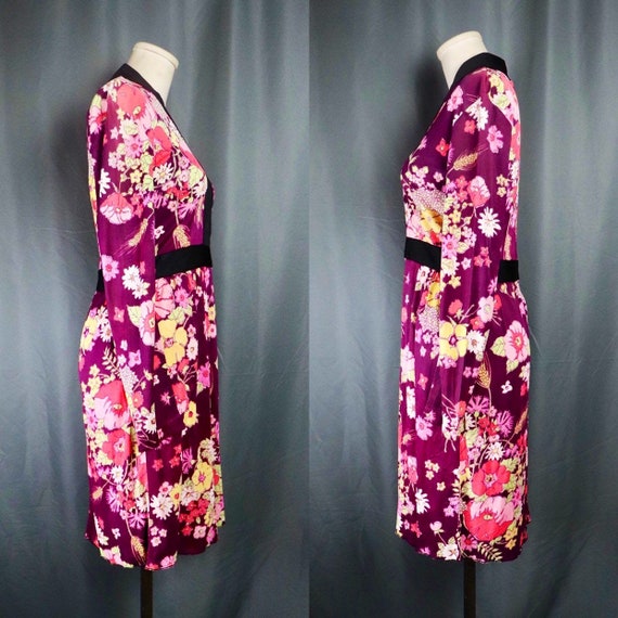 Vintage 1960s Purple Floral (Poppy) Long Sleeve M… - image 3