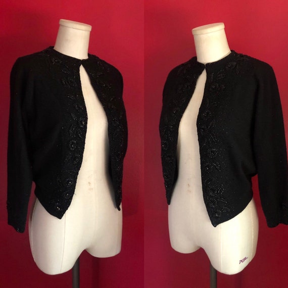 Vintage 1940s Miss Boutique Black Floral Beaded L… - image 2