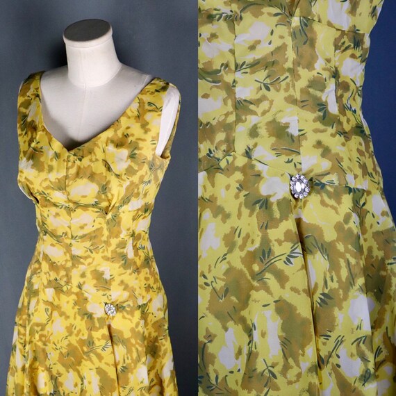 Vintage 1950s Yellow and Brown Chiffon and Taffet… - image 6