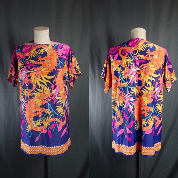 Vintage 1970s Groovy Blue and Orange Blouse with C