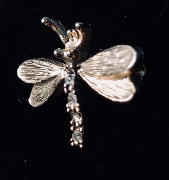 Vintage 1960s Small Gold-Toned Dragon Fly with Rh… - image 3