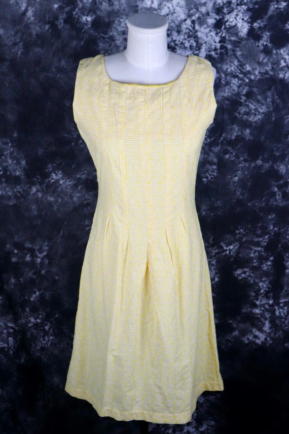 Vintage 1960s Cream Yellow and White Cotton Gingh… - image 5