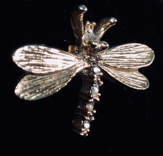 Vintage 1960s Small Gold-Toned Dragon Fly with Rh… - image 2