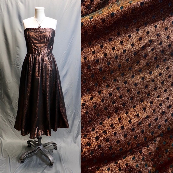 Vintage 1950s Copper and Black Polka Dot Straples… - image 6