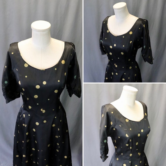 Vintage 1940s Black Rayon Fit and Flare Dress wit… - image 4