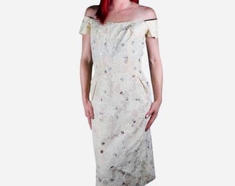 chinese dress ladies Blue 1950s Floral Embroidery Lace Dress
