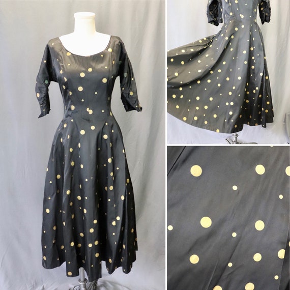 Vintage 1940s Black Rayon Fit and Flare Dress wit… - image 5