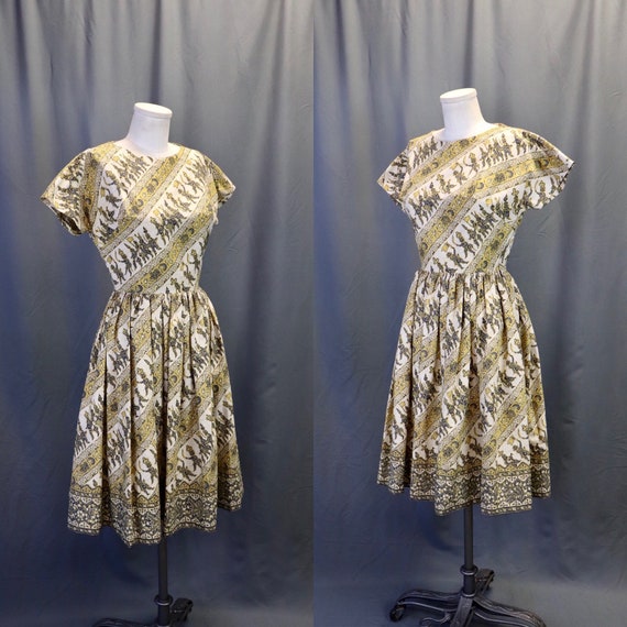 Vintage 1950s Cream and Yellow Cutout Back Fit an… - image 2