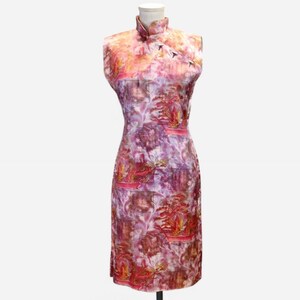 Vintage 1960s Pink and Purple Floral Chinese Cheongsam Dress, Size Medium -- Asian // Festival // Pinup