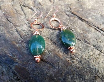 Kupfer und Moos Achat Tropfen Ohrringe, Achat Schmuck, Natur Liebhaber Geschenk