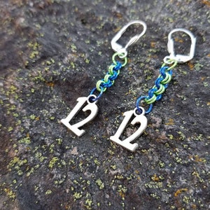 Blue and Green #12 Seahawks Earrings