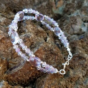 Faceted Amethyst Bracelet, Amethyst and crystal beaded bracelet, Sterling Silver Amethyst Gemstone Bracelet