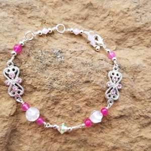 Glas und Rosa Jade Armband, Rosa Perlen Armband, Silber und Rosa Armband