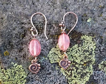 Kirschquarz Kupfer Herz Ohrringe, Herz Schmuck, Kupfer Baumeln Ohrringe