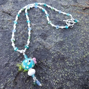 Lampwork Glass Fish Necklace, One of a Kind Beaded Necklace, Ocean Theme Jewelry, Aquarium Theme Gift for Her