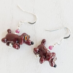 Dachshund Weenie Dog Earrings -  Lampwork Glass and Sterling Silver