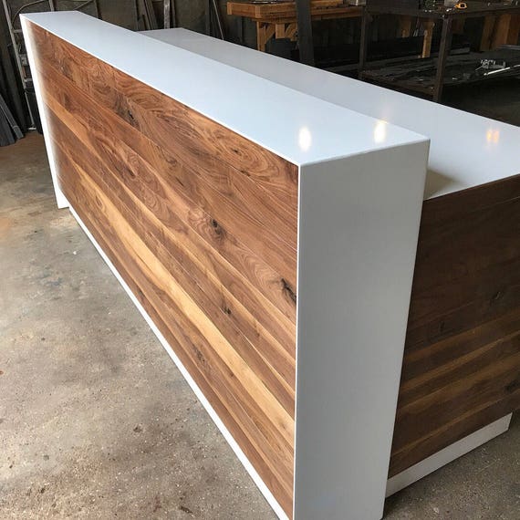 Walnut Steel Reception Desk White Modern Handmade Etsy