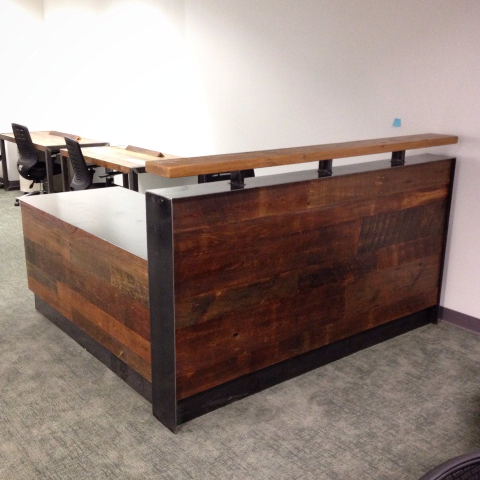 Reclaimed Wood Steel Reception Desk