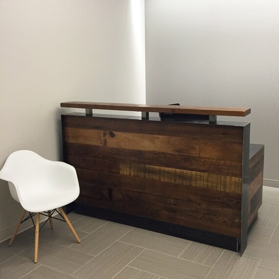 Reclaimed Wood Steel Reception Desk Etsy