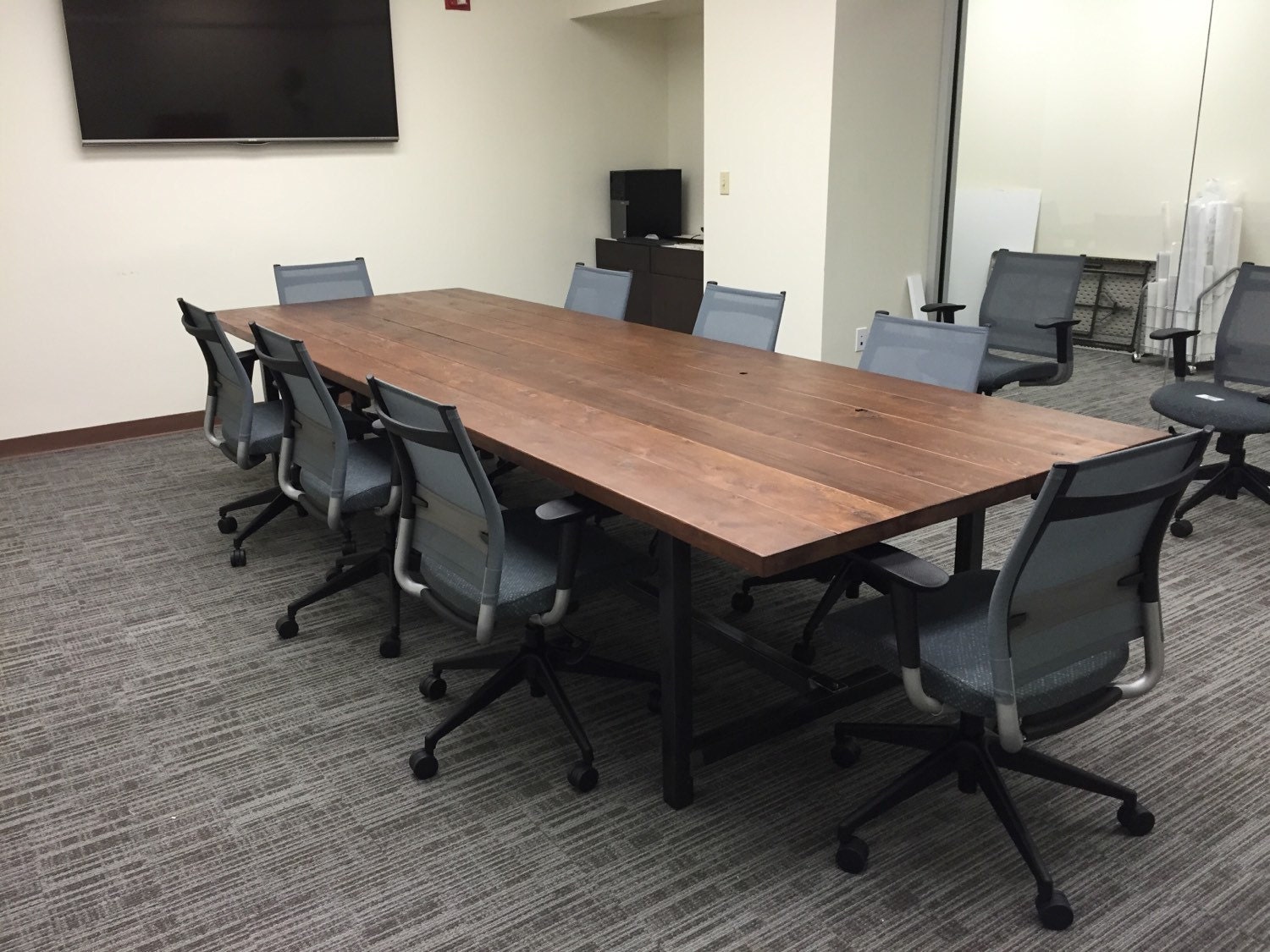 Industrial Cedar & Steel Conference Table Dark Brown Etsy