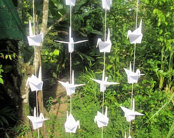 300 Paper Cranes Garland, 25 strands, set of 12, Pure White Color (4 x 4 inches paper size), Wedding Decoration, only for USD 41.00