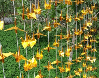 2,000 Cranes Garland made from foil paper, Shiny Golden Yellow (4" x 4" paper size), Wedding Decoration, only for USD 450.00+, free shipping