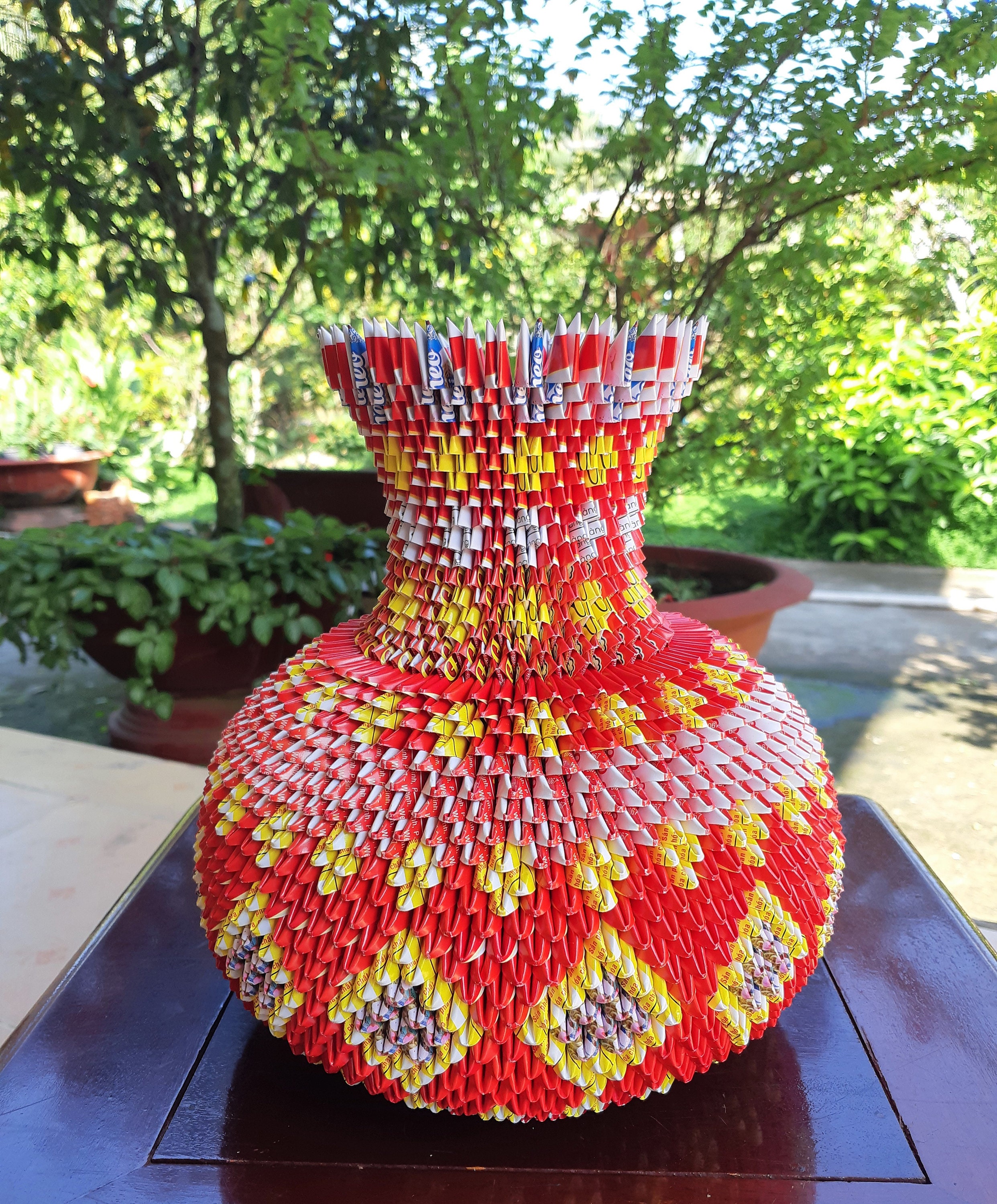 Big paper vase 3d origami mixed colors made out of recycled Etsy