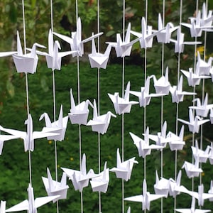 500 papieren kraanvogelslinger in witte kleur, 20 strengen van 25, papierformaat 4 x 4 inch, huwelijksdecoratie, USD 150,00+, gratis expresverzending