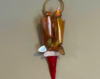 Copper Christmas Bat with Santa Hat, Holiday Ornament