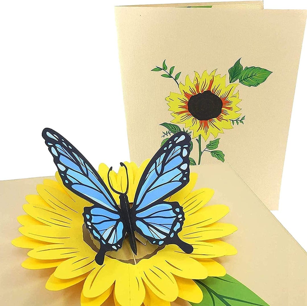 Blue Butterfly and Sunflower Pop up Card - Etsy