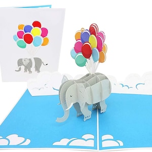 Flying Elephant and Balloons Pop Up Card