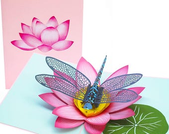 Blue Dragonfly and Lotus Pop Up Card
